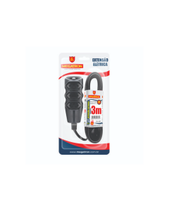 EXTENSÃO ELETRICA PP 3 TOMADAS BIVOLT 10A 3.0 METROS PRETO MEGATRON
